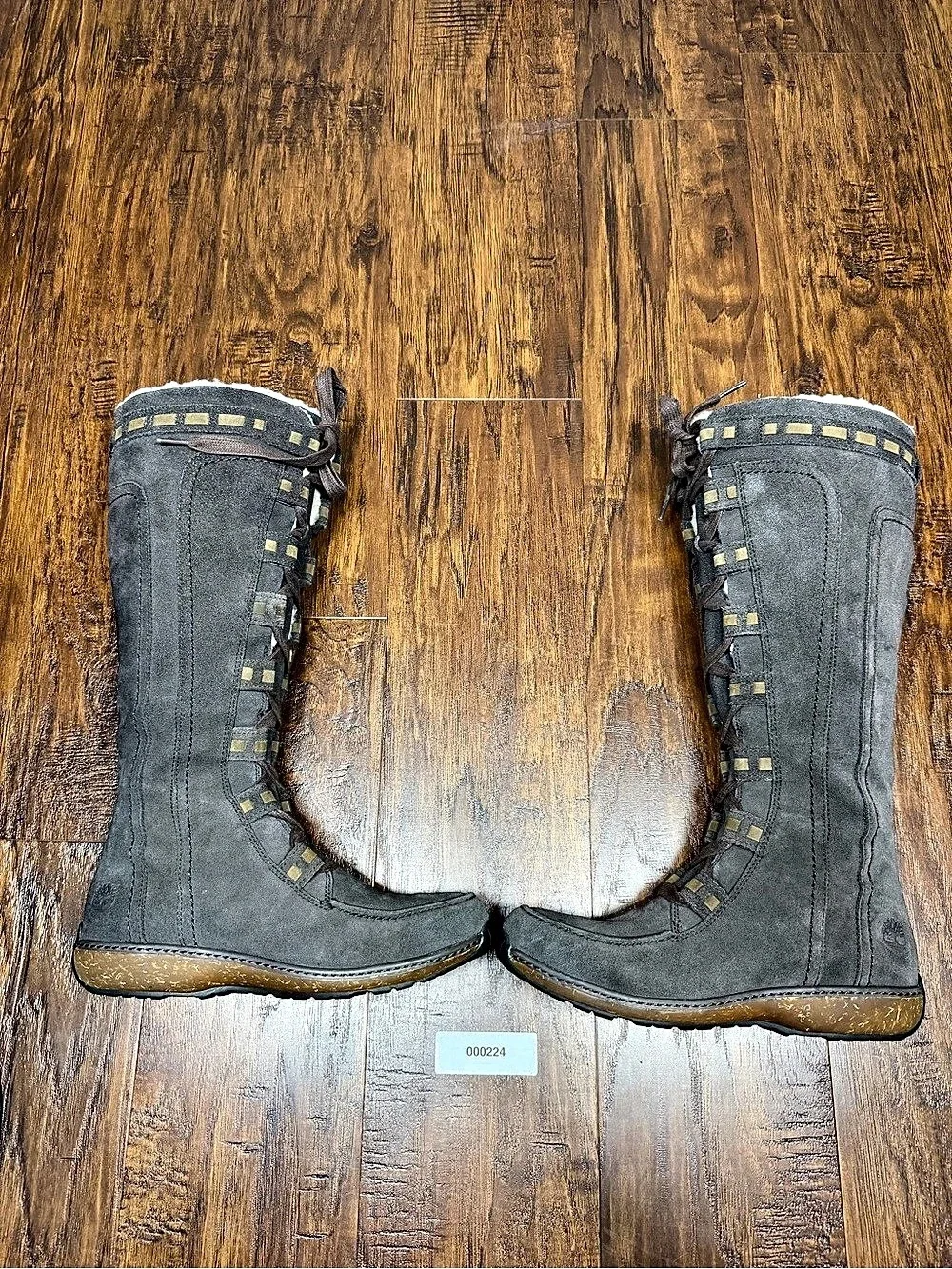 Timberland Women’s Size 8 Charcoal Gray Suede Tall Lace Up Shearling Boots